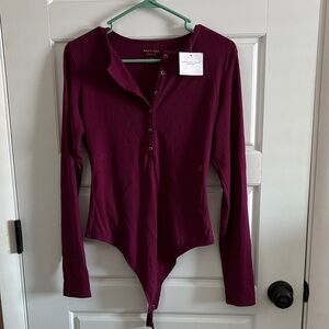 American Eagle Outfitters Maroon Long Sleeve Bodysuit